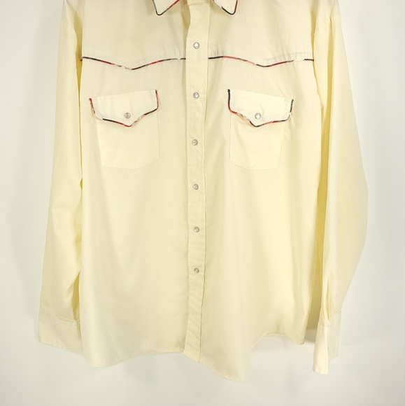 Vintage Van Cort Snap Front Western Shirt Men's XL Light Yellow Distressed - Picture 2 of 11